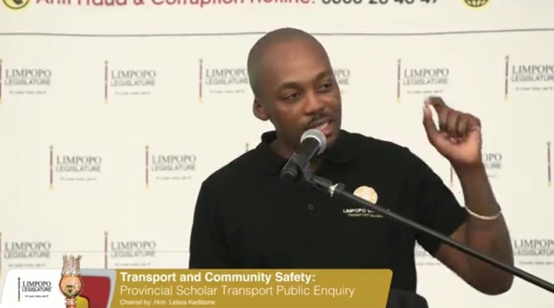 LSTA public relations officer Mr Thapedi Kgole speaking at the Limpopo Legislature public inquiry