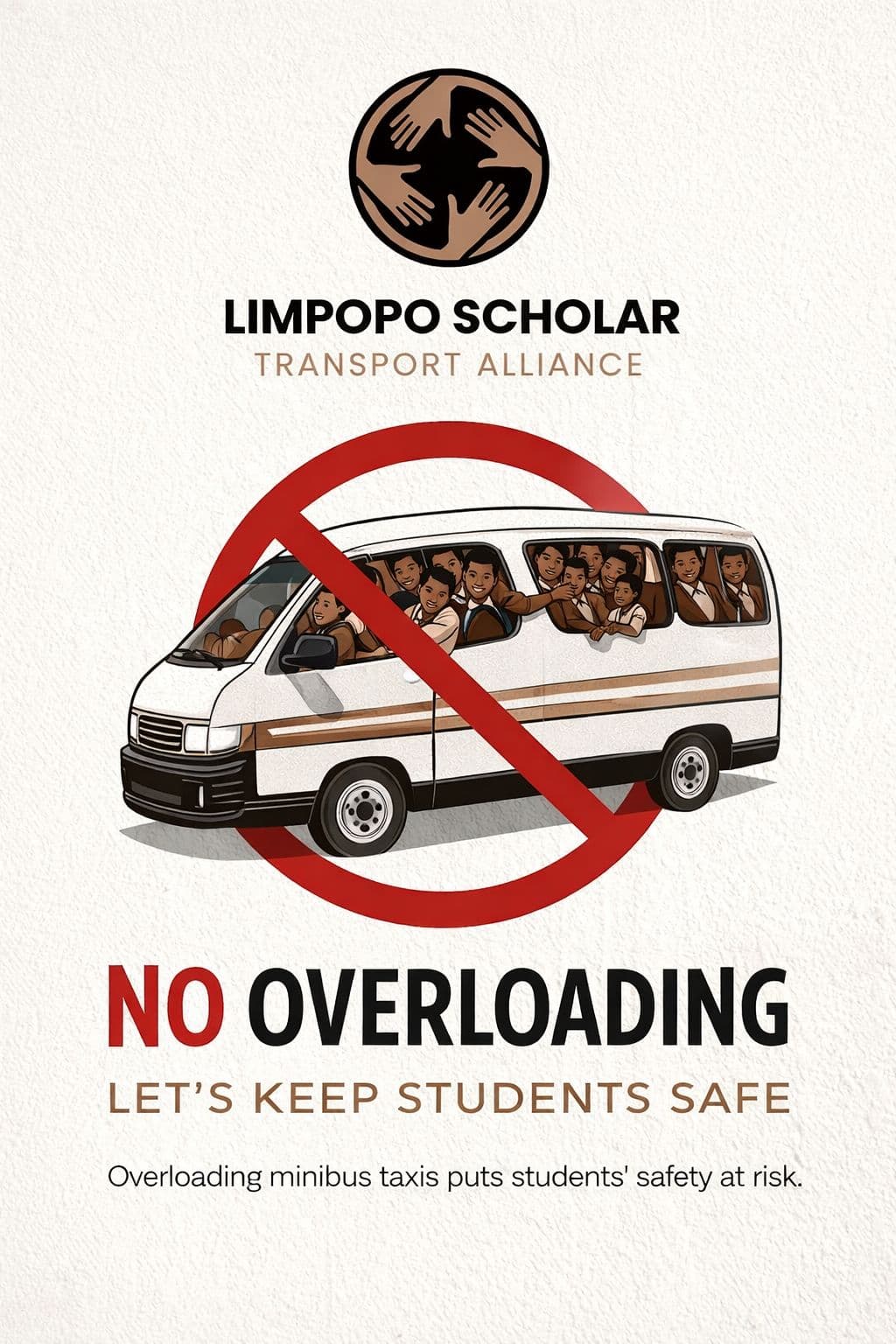LSTA no overloading announcement showing a crowded minibus crossed out